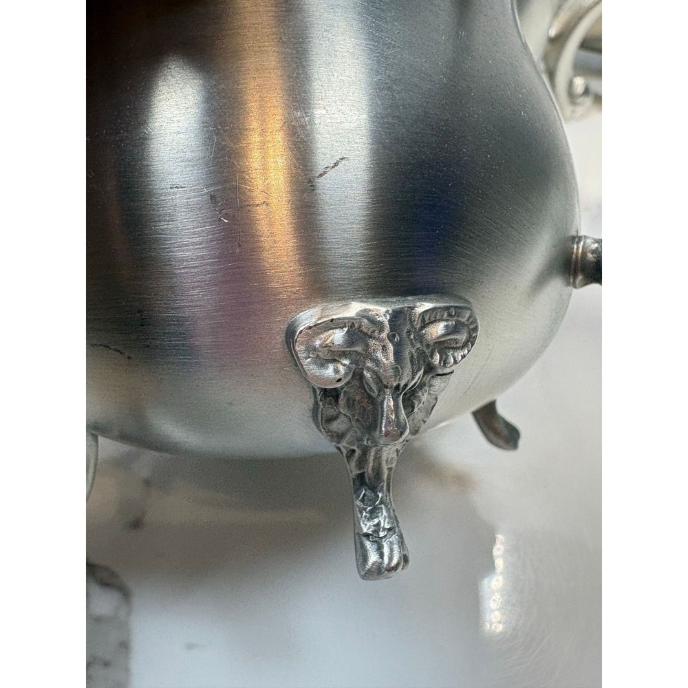 Boardman Pewter Tea Coffee Set‎ 3pc Rams Head Feet Teapot Sugar Creamer - Picture 2 of 12
